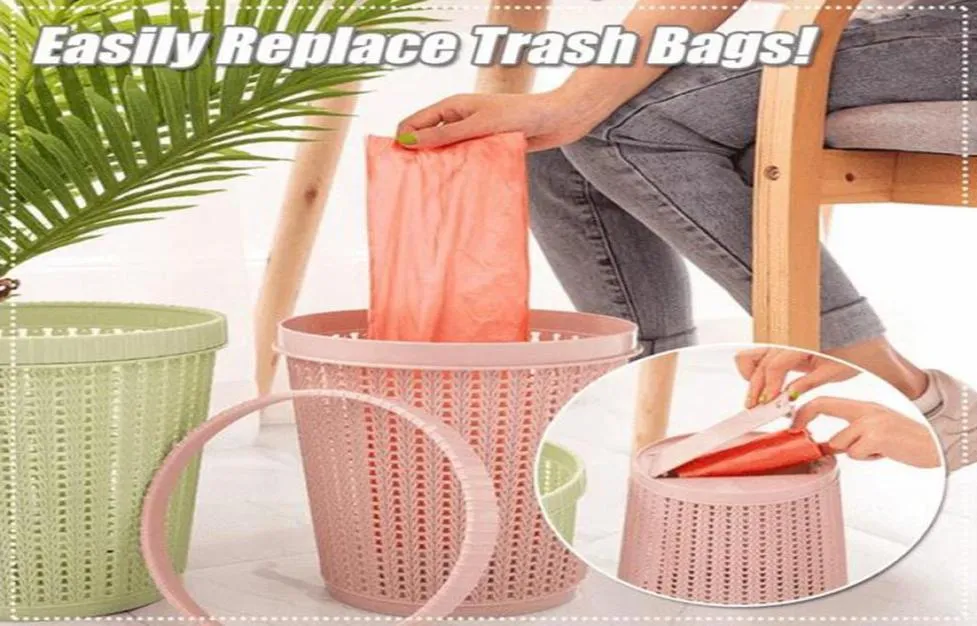 Rattan Styled Trash Can With SelfReplacing Garbage Bag Storage Kitchen Waste Rubbish Garbage Bin Trash can for Bathroom Toilet4891102