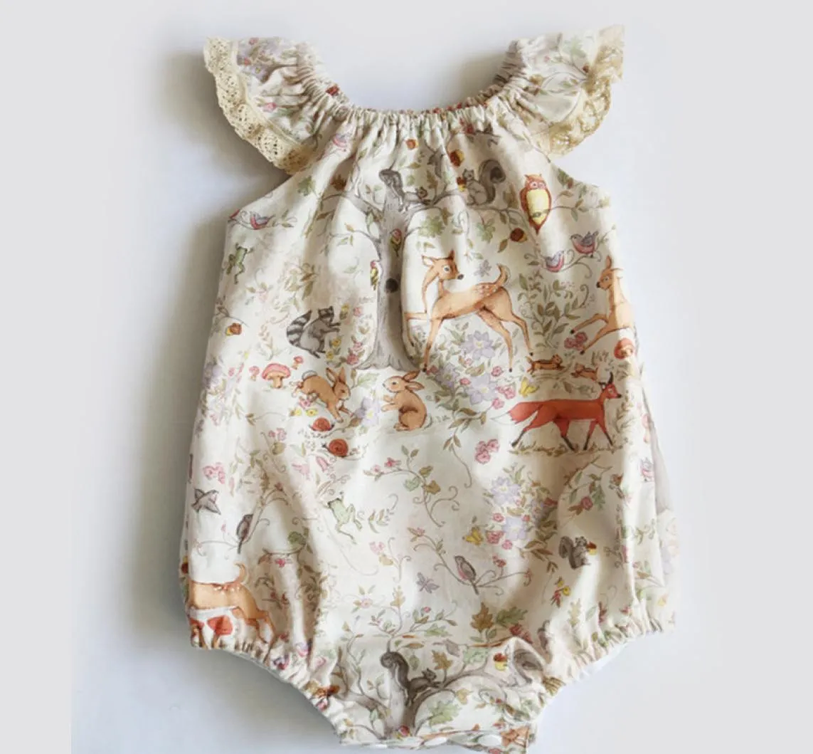 Baby Meisje Romper Zomer Schattige Pasgeboren Baby Peuter Meisjes Kant Bloemen Herten Afdrukken Rompertjes Baby Meisje Kleding Jumpsuit Kids Clothi1012645