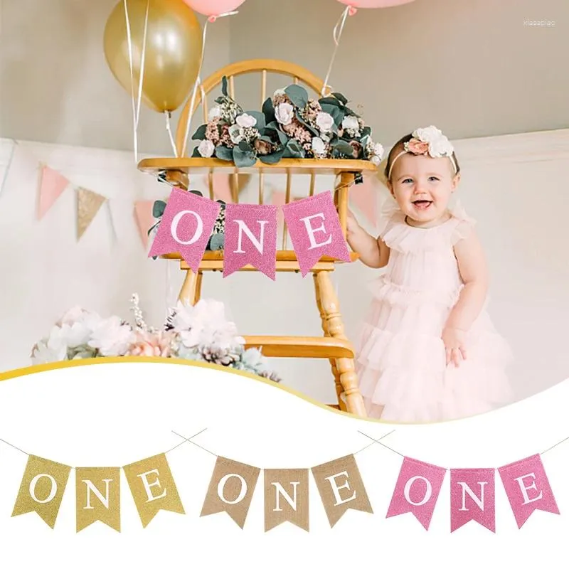 Party Decoration Burlap ONE Garland White Letter Highchair Banner First Birthday Bunting Flags Baby Shower Supplies Kids Favors