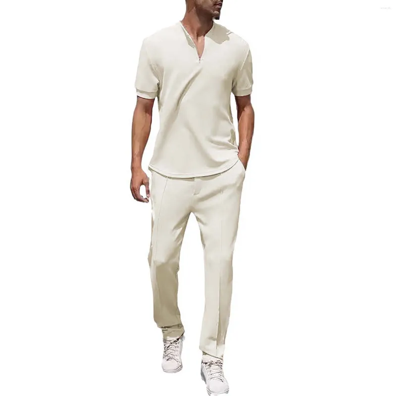 Men's Tracksuits Summer Breathable Short Sleeve Long Pants Two Piece Slim Fitted Suits For Men Suit Jacket Futuristic