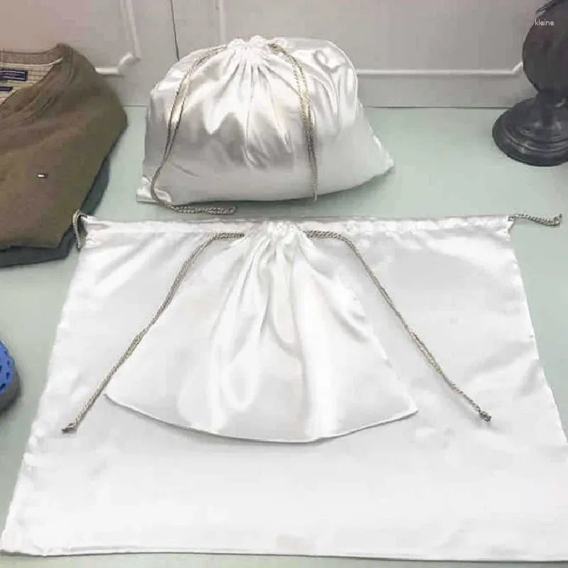 Borse per la spesa Borsa da viaggio con coulisse da viaggio in raso bianco liscio Organizzatore di stoccaggio per biancheria intima Borsa ecologica per giocattoli