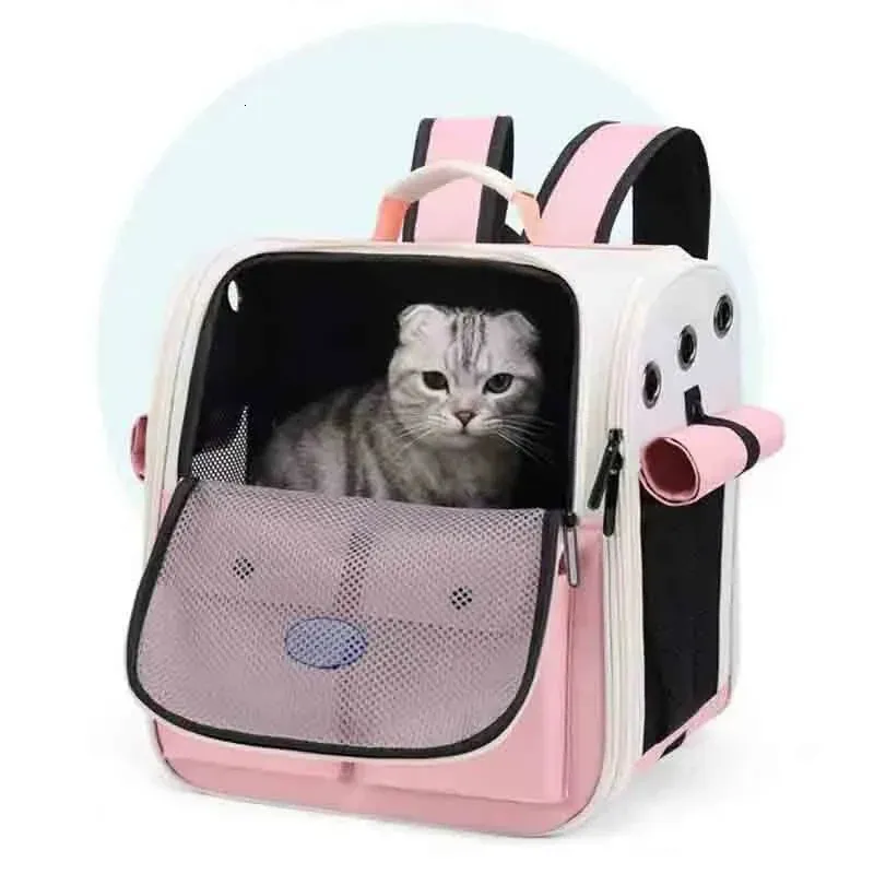 Ventilação grande capacidade gato mochila alça ajustável pet saco de transporte dobrável gato mochila para viagens ao ar livre 240312