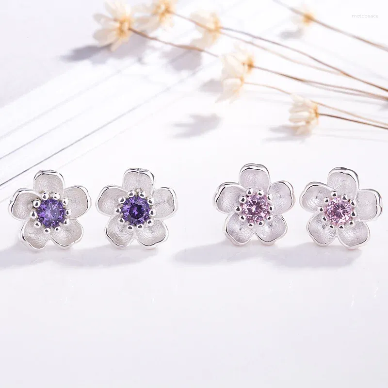 Stud Earrings Silver Color Handmade Flower Crystal For Women Multi-Color Charm Zircon Small Ear Hoops Jewelry