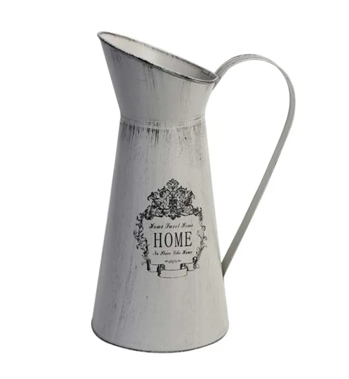 1Pc Creative Shabby Rustic Style Chic Iron Metal Pitcher Flower Vase Can Jug Portable For Wedding Party Decoration Home 2104091705885