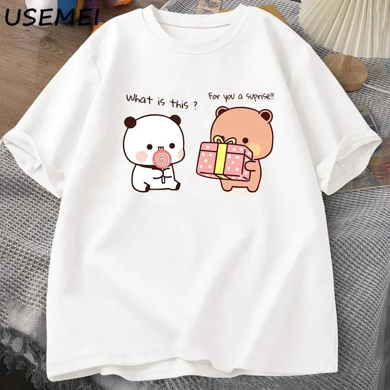 Anime Cartoon Frauen Männer T Shirt Panda Bär Bubu und Dudu Kawaii Grafik Gedruckt T Shirt Fi Rundhals Plus größe Shirts L-4XL