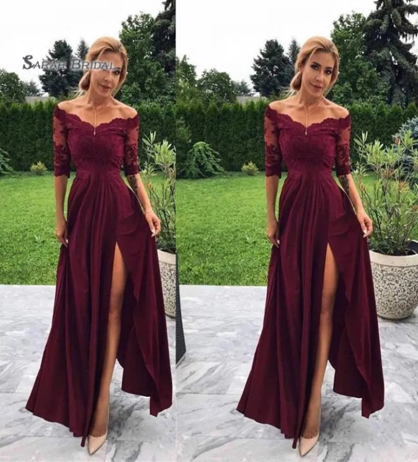 Robes de soirée de bal fendues à épaules dénudées, tenue de soirée en Stock, robe d'occasion haut de gamme 6271261