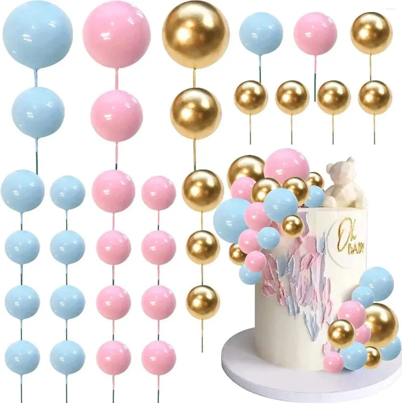 Party Supplies 20Pcs Gold Pink Cake Topper Balls Happy Birthday Toppers Diy Ball For Wedding Baby Shower Decor Cupcake