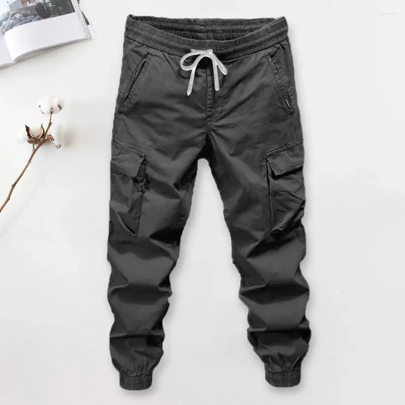 Men's Pants Durable Cargo Spring/autumn With Elastic Waist Drawstring Multi-pocket Outdoor Sport For Streetwear