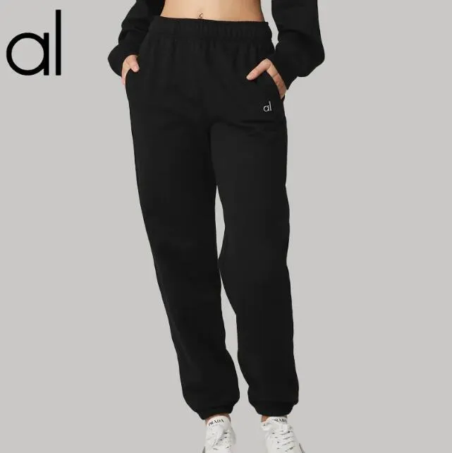 AL-131 3D Logo Sweatpants Plush Heavy Yoga Weight Relaxed-fit Sport Solstice Lantern Pants with Drawstring Studio-To-Street Weekend Jogger Sportswear