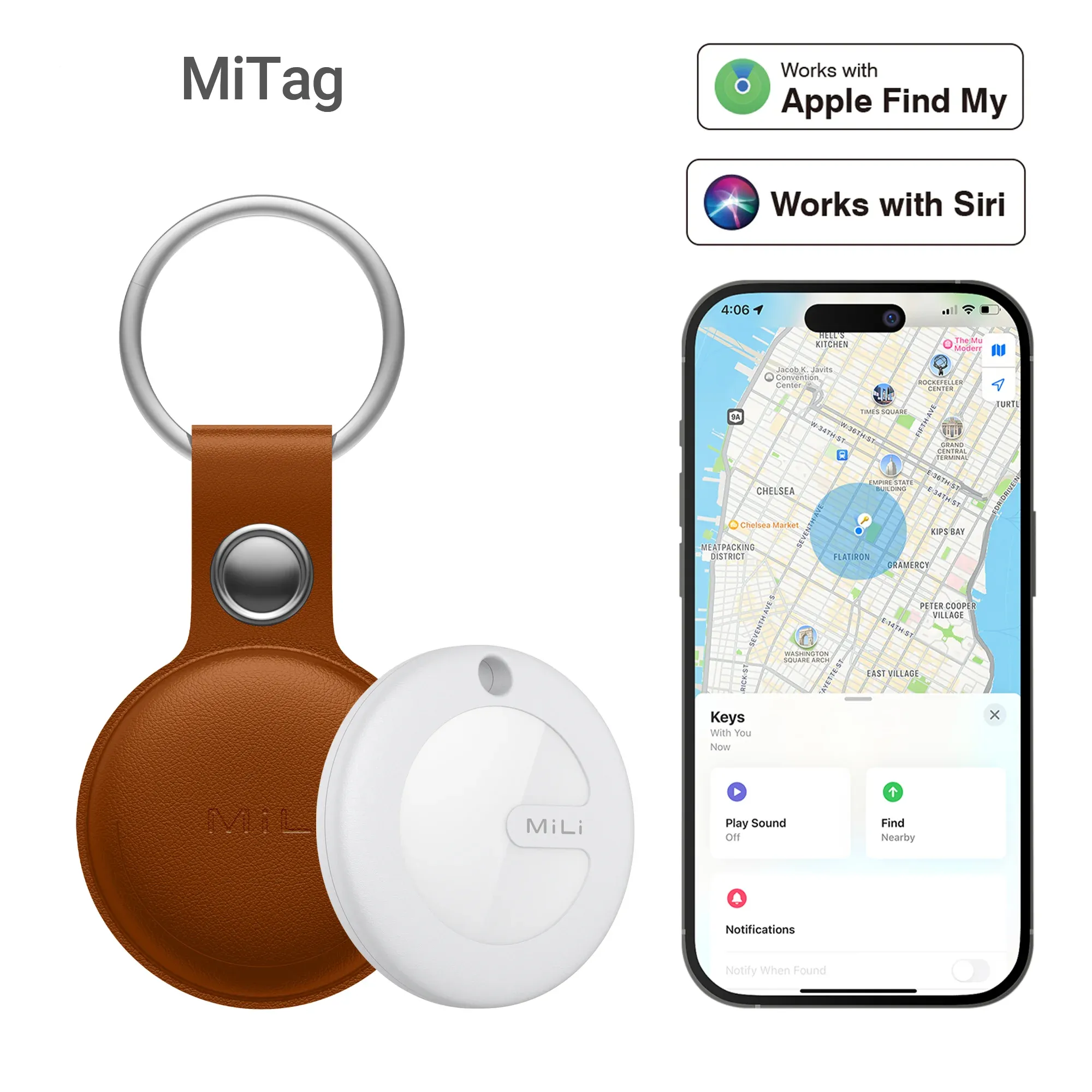 Controlla Mitag Key Finder Cerca oggetti, localizzatore GPS Bluetooth certificato MFi Dispositivo antiperdita Funziona con Apple Trova il mio