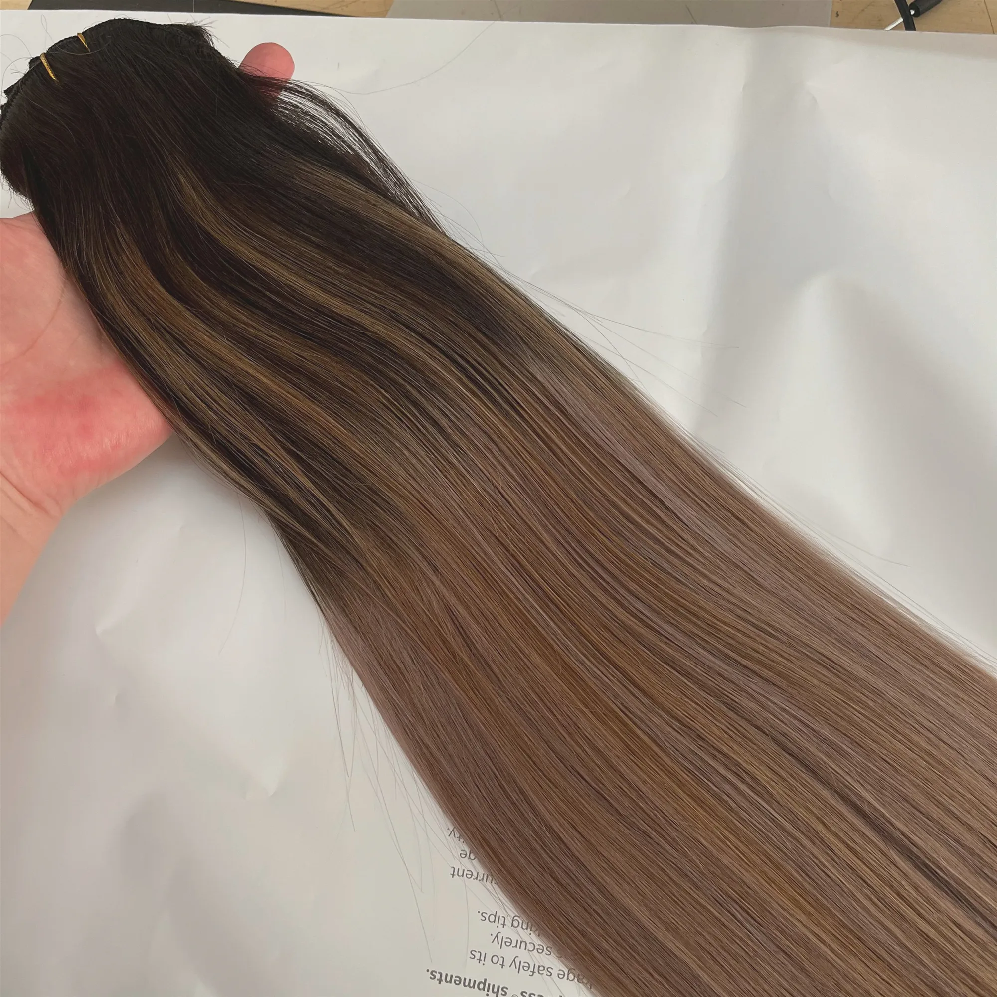 Ombre Clip in Hair Extensions 2/6/18 Balayage Slik Straight Virgin Brazilian Real Clip on Human Hair Extension 120g