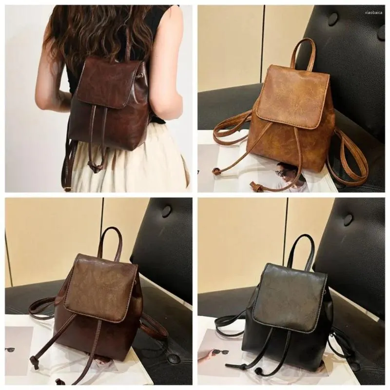 School Bags Brown PU Backpack Cute Small Pack Solid Color Shoulder Bag Korean Style Retro Lady