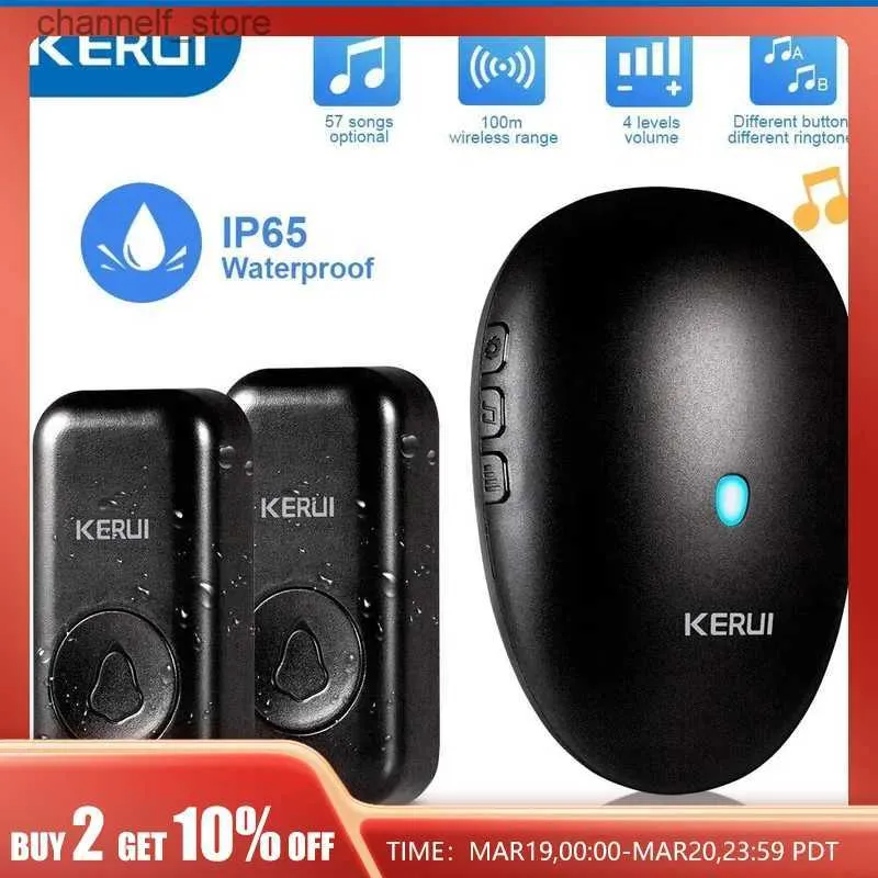 Doorbells KERUI wireless doorbell waterproof push button 57 Chimes 110dB loud smart home doorbell with 1 receiver and 2 buttonsY240320