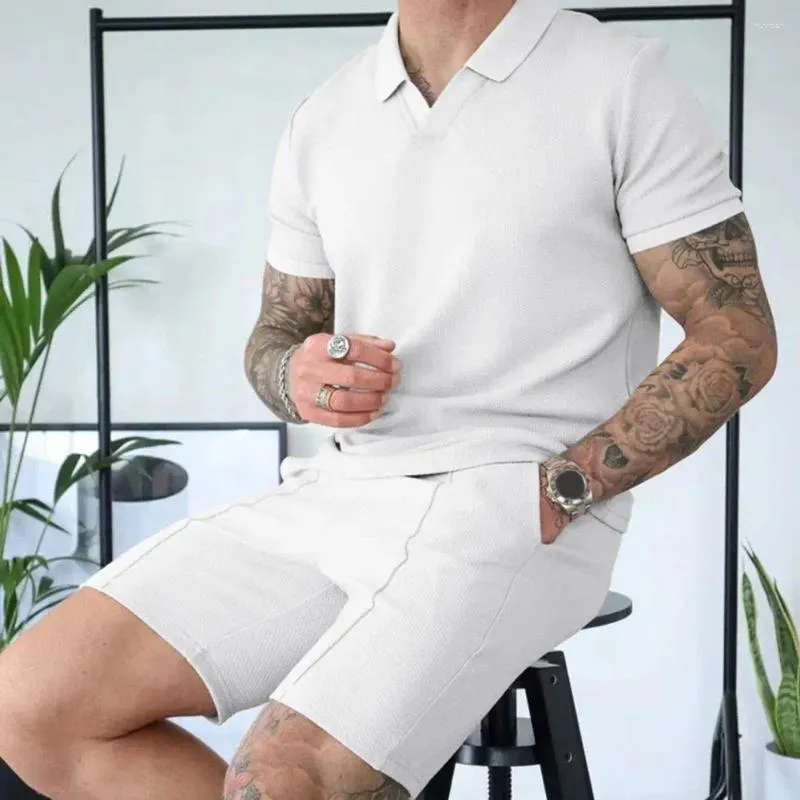 Men's Tracksuits Men Loungewear Drawstring Elastic Waist Outfit Casual Summer Set With V-neck T-shirt Wide Leg Shorts For