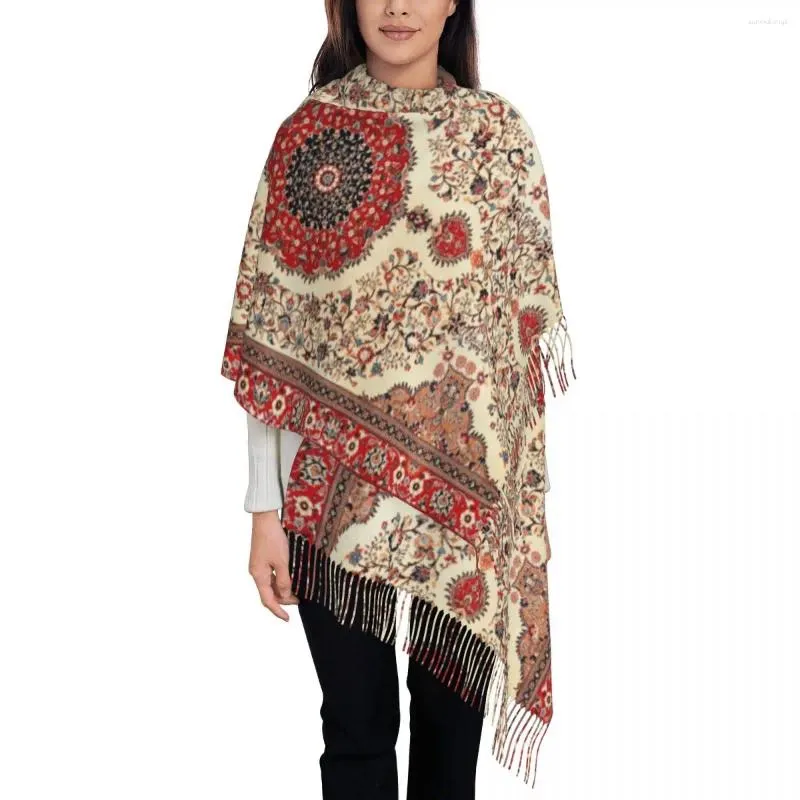 Sciarpe da donna lungo tappeto antico persiano settentrionale da donna inverno spesso caldo scialle con nappe avvolge sciarpa kilim etnica boema