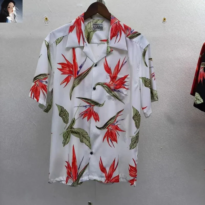 Camicie casual da uomo Blissful Bird Leaf Print Wacko Maria Camicia corta streetwear da uomo e da donna di alta qualità