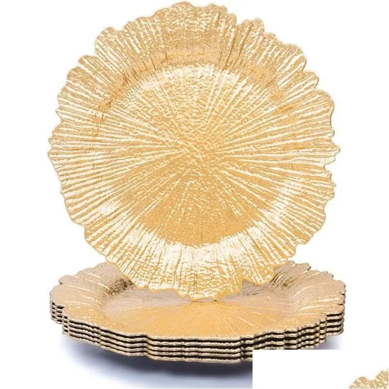 Piatti Piatti 6 pezzi Oro rotondo 13 Caricabatterie in plastica Caricabatterie per cena di festa Matrimonio Elegante arredamento Luogo 6 Drop Delive Dhdpj