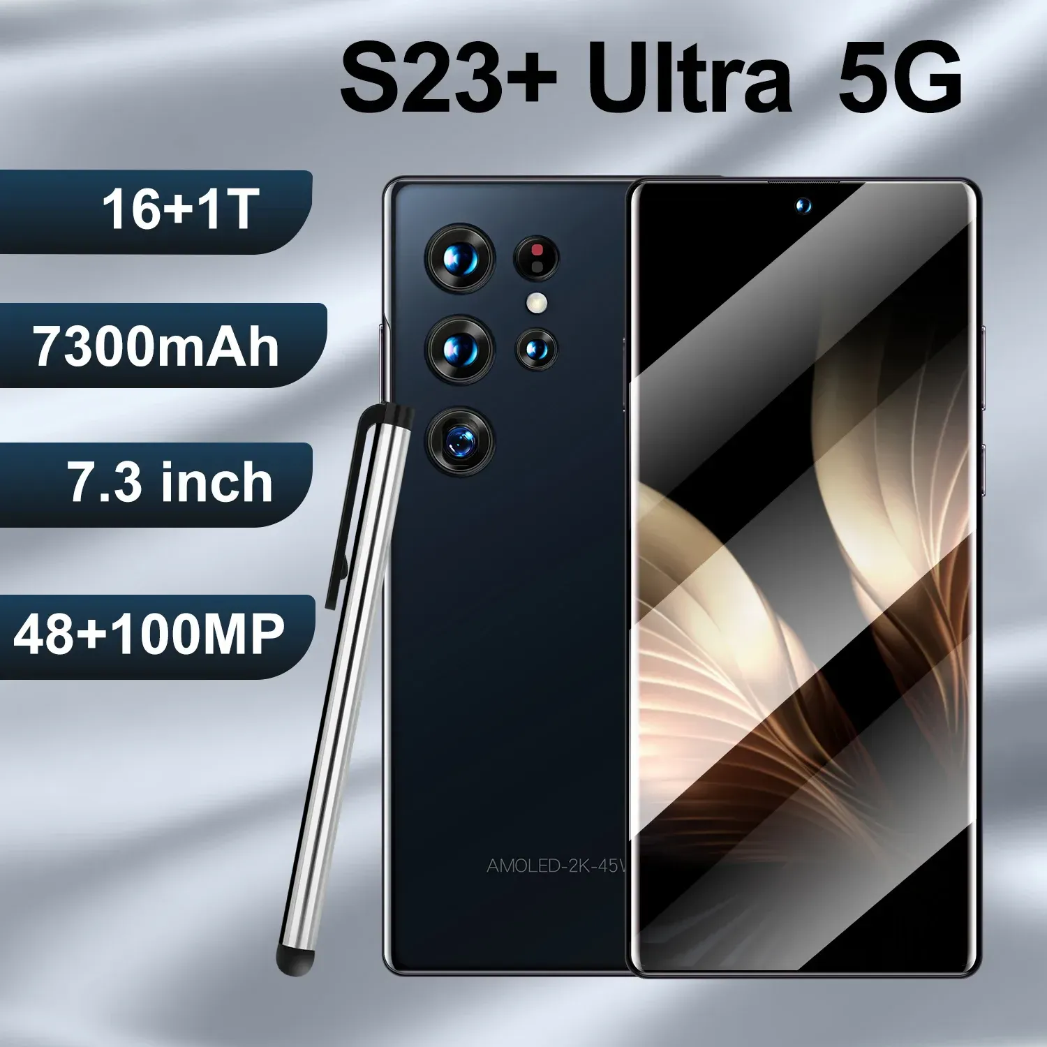 Original S23 Ultra 6,8 Zoll 16 GB+1 TB Smartphone Snapdragon 888 Face Unlock 7300MAH 48+100 MP 5G Android mit NFC -Mobiltelefon