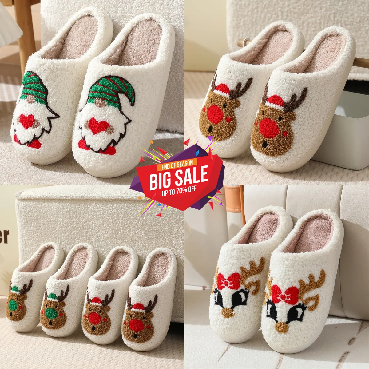 2024 Winter Slippers voor heren en dames Zacht en warm Katoenen pantoffels voor binnen Benjalel Designer Hoge kwaliteit Mode Cartoon Elanden Katoenen pantoffels met platte bodem GAI