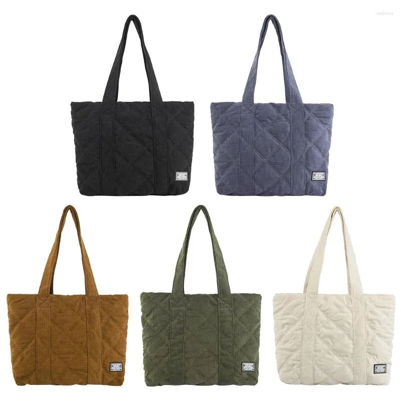 Sacs de soirée Femmes Puffer Hobo Sac à main Corduroy Rembourrage Top Poignée Sac Grande Capacité Couleur Pure Léger Femme Shopping en plein air