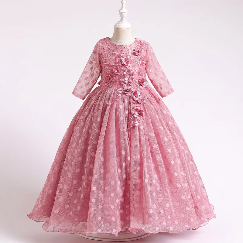 Nouvelle dot imprimer des robes de fleurs enfants pour les mariages enfants Première robe de communion Holy Longueur du sol Petite fille Conseil d'applications pour tout-petit robes de fête d'anniversaire 403