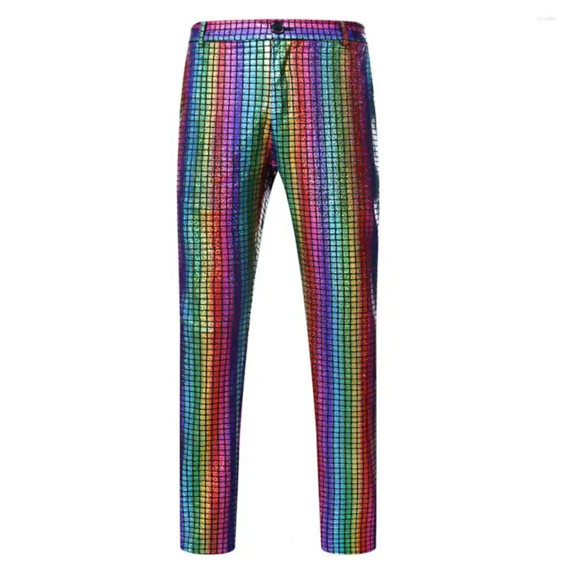 Pantaloni da uomo Pantaloni da discoteca alla moda da discoteca con paillettes tinta unita per spettacoli teatrali con DJ Cantanti ballerini degli anni '70 Colorati