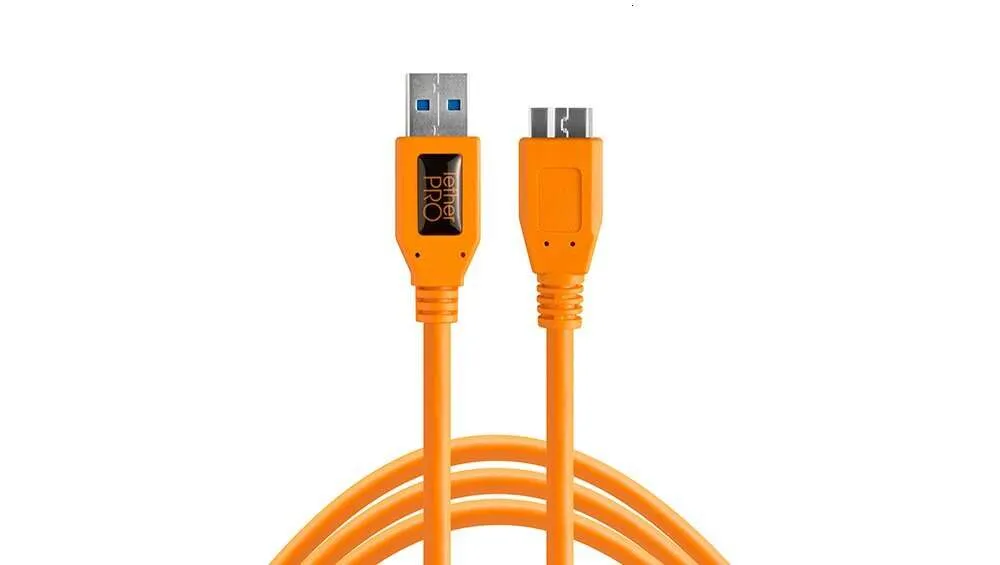 TETHERPRO USB 3.0 do Micro-B kabel do szybkiego transferu między kamerą a komputerem Orange o wysokiej widoczności 15 stóp (4,6 m) | Narzędzia do uwięzienia