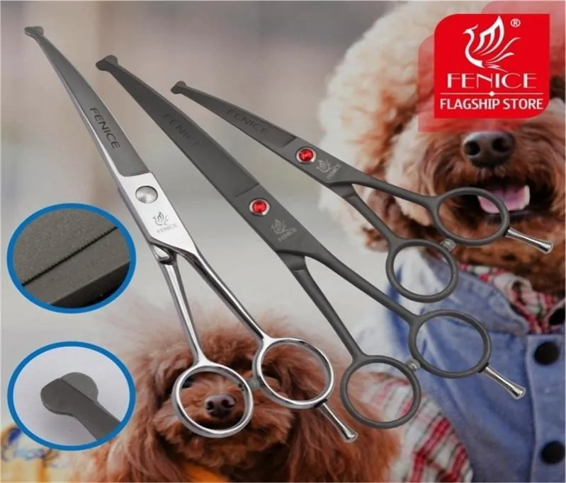 Fenice Professional 45 70 tum säkert runda tips Top Pet Dog Grooming Scissors Curved Trimning för ansiktsör näsa 2204237130945