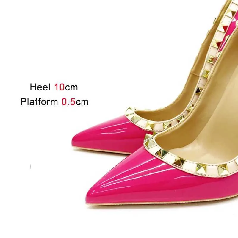 Dress Shoes Square Metal Rivet High Heels Rose Red Fashion Show Model 8CM Everyday Career Stiletto Pumps Women Pointed Toe Single ShoeVYGC H240321