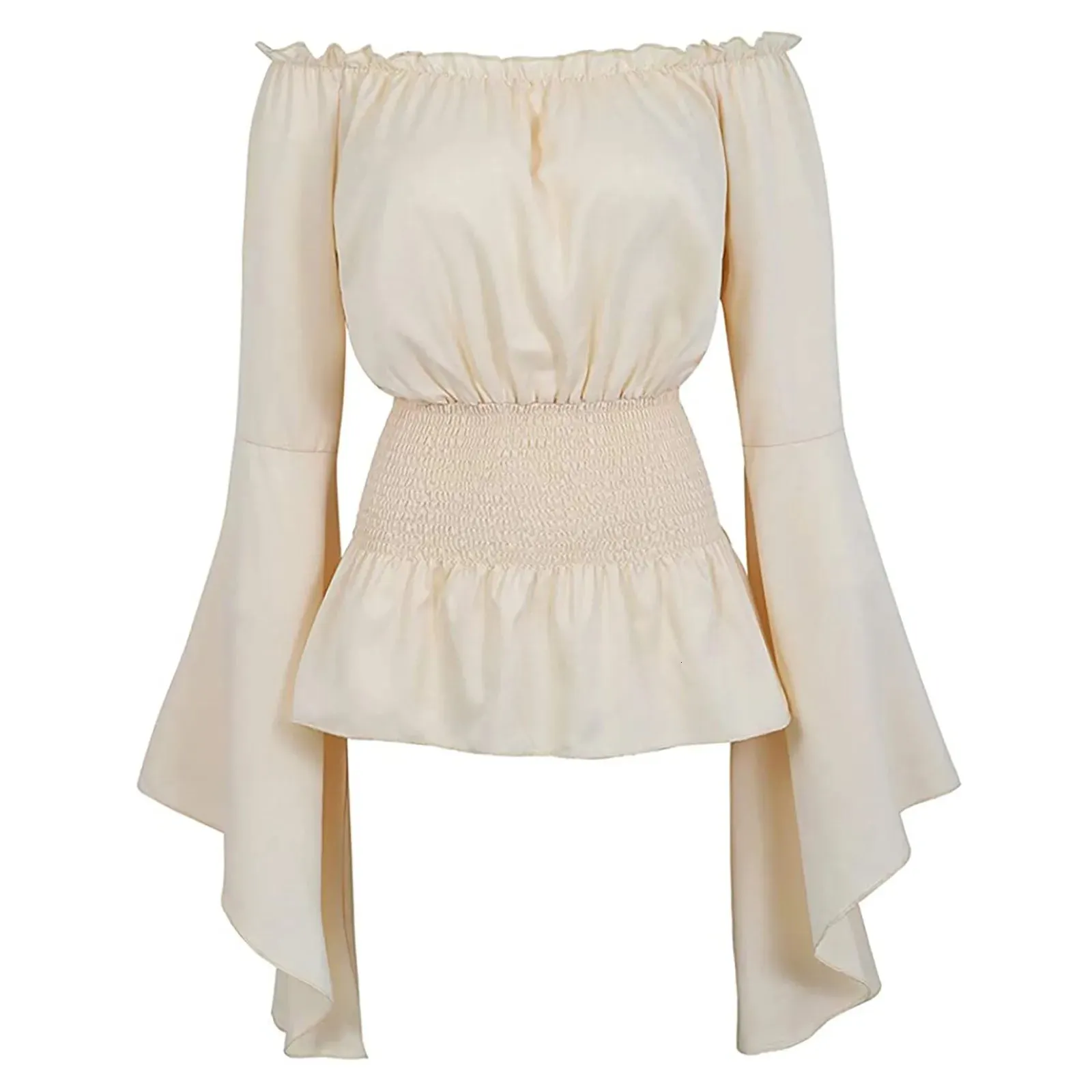 Средневековая рубашка для женщин, элегантные топы, сексуальная блузка с открытыми плечами и расклешенными рукавами, винтажный топ в готическом стиле для клубной вечеринки, женская одежда 240320