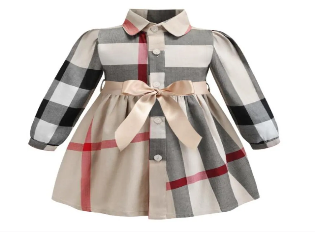 Toddler Baby Girls Plaid Princess Dress Kids Lapel Down Down Slim Plaid Spódnica Aline Spódnica Bawełniana sukienka dla dziewcząt7397440