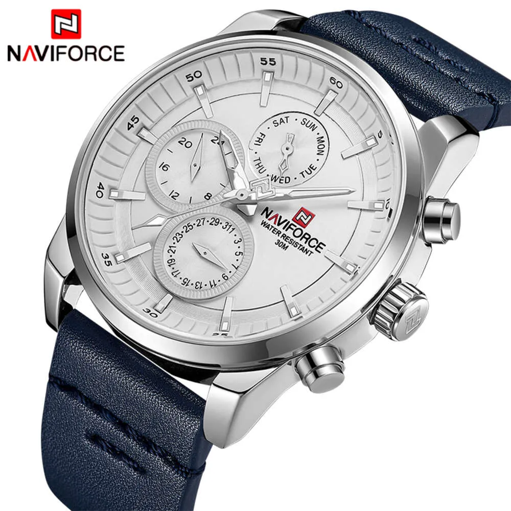 Herenhorloges NAVIFORCE Topmerk waterdicht 24-uurs datum Quartz Man Mode lederen sportpolshorloge Herenklok