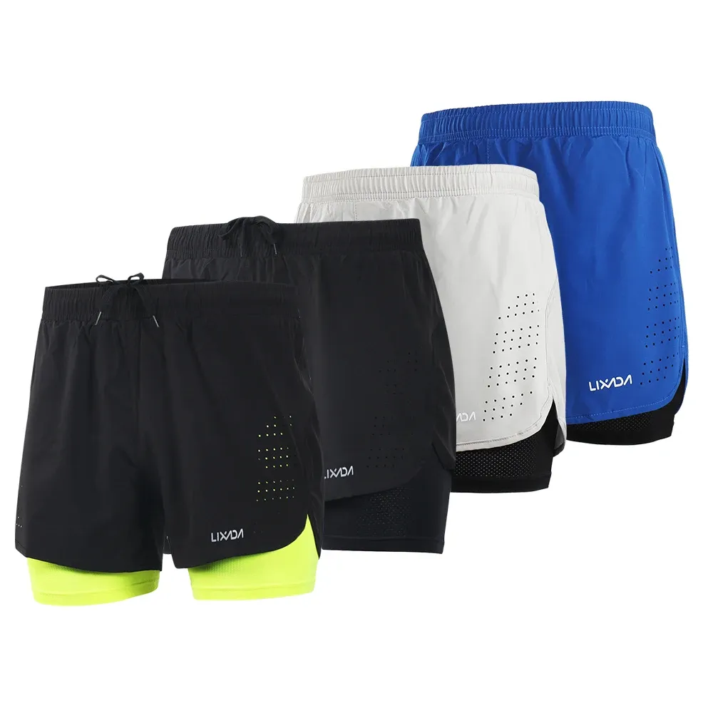 Shorts LIXADA MEN 2IN1 RUNKT SHORTS Snabbtorkning av andningsgymplats Sport Shorts Träning Träning Jogging Cykel Shorts Längre foder