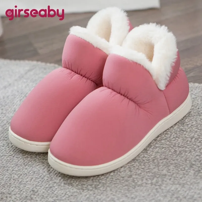 Slippers Girs Women Children Plush Home Slippers Fur Fuzzi Indoor High Top Shoes Big Size 45 Flat Sliders Winter House Sapatos Mujer