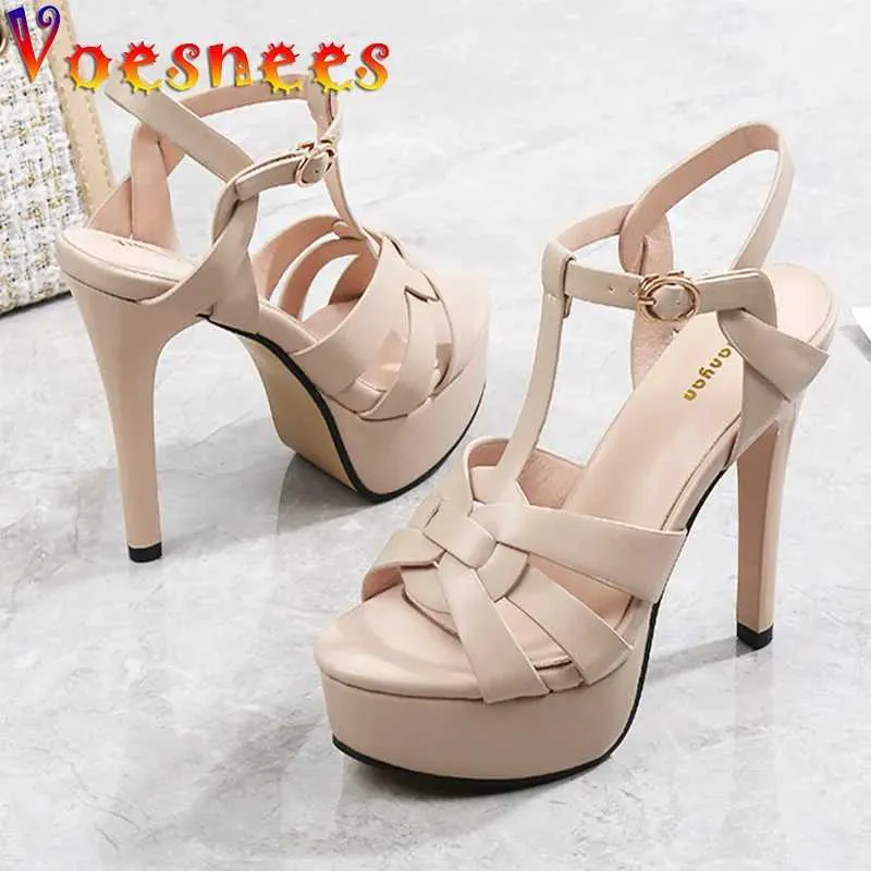 Klänningskor 2022 Ny mode romersk stylbanor Sandaler Super High Heel Waterproof Platform Wedding Summer Weave Design Kvinnor Pumpar H240325