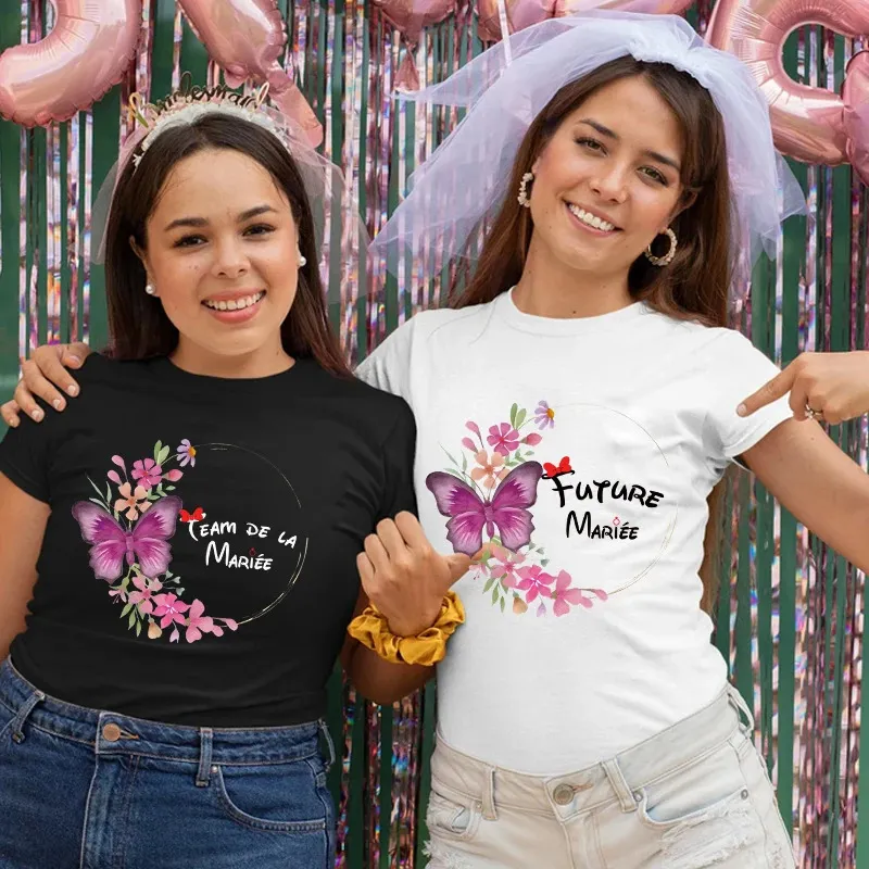 Équipe mariée T-shirt enterrement de vie de garçon Y2k haut français femmes Evjf future mariée équipe T-shirt couronne mariée robe de mariée 240320