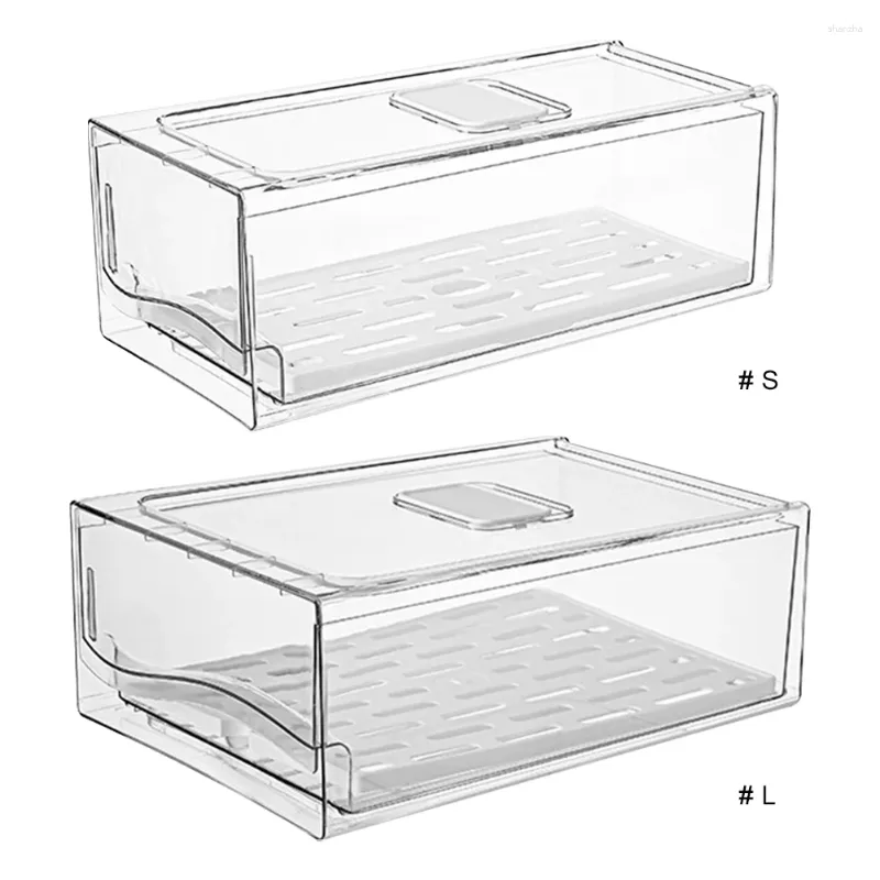 Aufbewahrungsflaschen für die Küche, Kühlschrankbox mit Abflussschale, stapelbare Organizer-Würfel, Schubladentyp für Zuhause