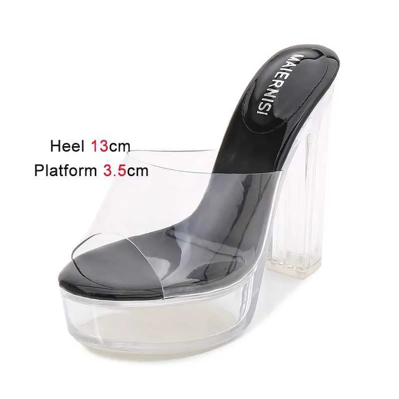 Dress Shoes European American Plus Size Women Thick Heel Crystal Transparent Slippers Platform Sandals Go Shopping Outdoors High Heels1062 H240321