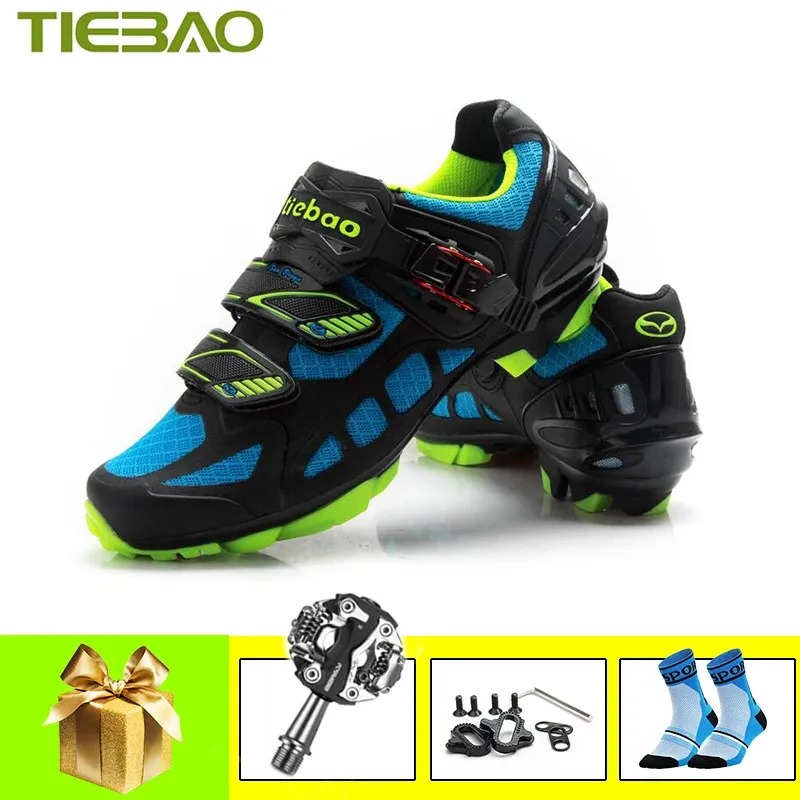 Stivali scarpe ciclistiche di Tiebao uomini donne traspirabili blu zapatillas ciclismo mtb pedali spd sneaker scarpe da mountain bike mountain