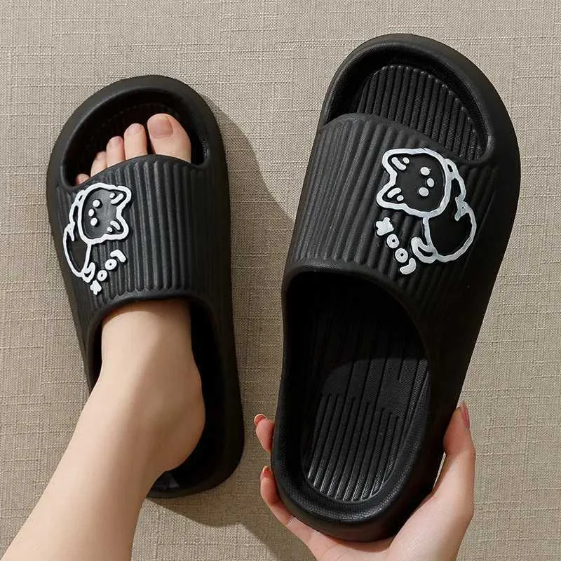 Slippers Zomer Vrouwen Kat Cartoon Mannen Comfortabel Strand Slides Badkamer Antislip EVA Indoor Dame Sandalen Thuis Paar platte Schoen H2403256