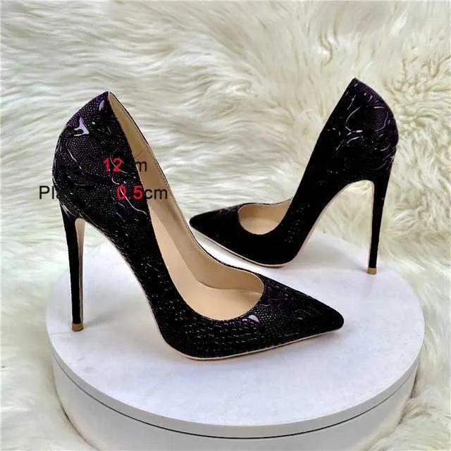 Robe chaussures violet serpent à motifs de luxe talons hauts 12cm pointu talon mince unique confortable en cuir souple bouche peu profonde femmes pompes62b0 h240321