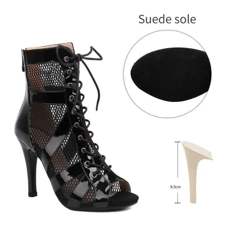 Dress Shoes Girls Latin Dance Modern Womens Salsa High Top Sandals Hall Fashion Sexy Heel Suede BootsO3VV H240321