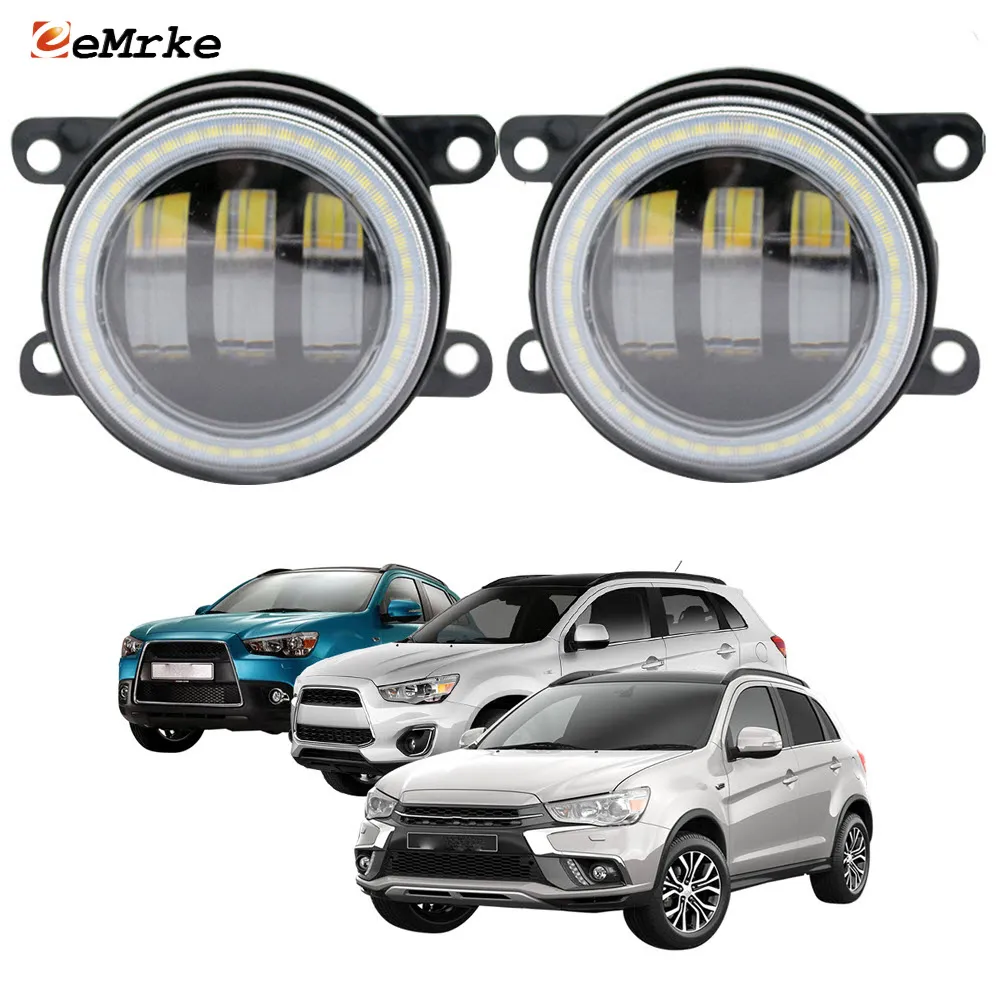 EEMRKE Led Angel Eyes DRL + Fog Lights Assembly 30W/ 40W for Mitsubishi Outlander Sport ASX RVR 2010-2018 with Clear Lens Car Daytime Running Light 12V Fog Lamp