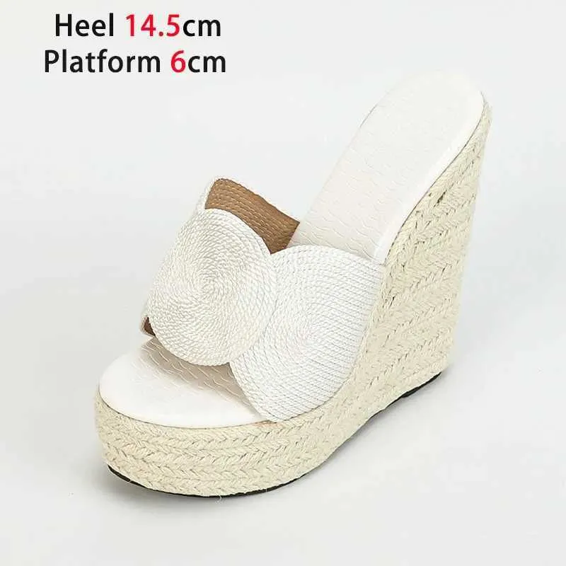 Chaussures de robe 2023 Nouvelle corde de paille tissage sandales compensées designer mode plage été style bohème talons hauts femmes pantoufles en plein air9eb6 h240321