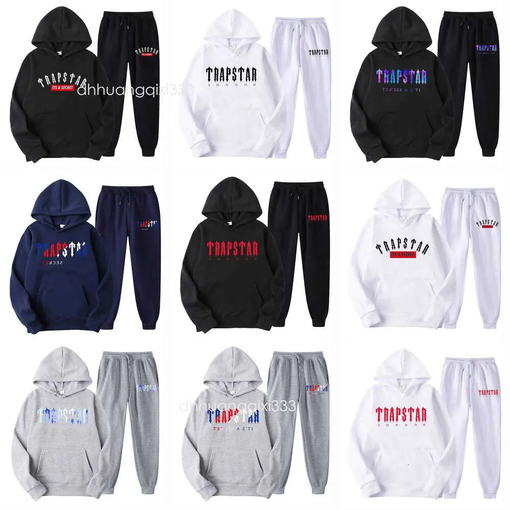 Spårar Mens Tracksuit Trend Hooded 2 Pieces Set Hoodie Sweatshirt Sweatpants Sportwear Jogging Outfit Trapstar Man Cloth