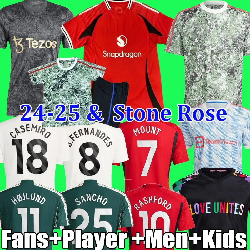 24 25 Mount Rashford Soccer Jerseys Stone Roses 2024 AMRABAT HOJLUND CASEMIRO GARNACHO Antony Martinez Sancho B. Fernandes Weghorst Kit Kit Kit Kit Kit