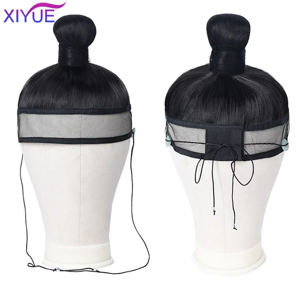 Chignon XIYUE Cosplay Headdress Hanfu Hat Black Hanfu Men Warrior Cosplay Hair Products Ming Dynasty Ancient History Ninjas Hair Piece