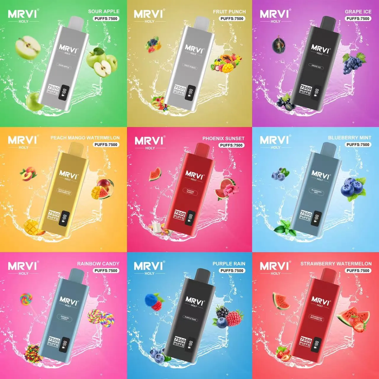 MRVI Holy 7500 Puflar Vaper Elektronik Sigara Tek Kullanımlık Vapes Ekran Ekran Dosyalı Bobin 600mAh Şarj Edilebilir Pil Vapes 15ML POD 2% 3% 5%