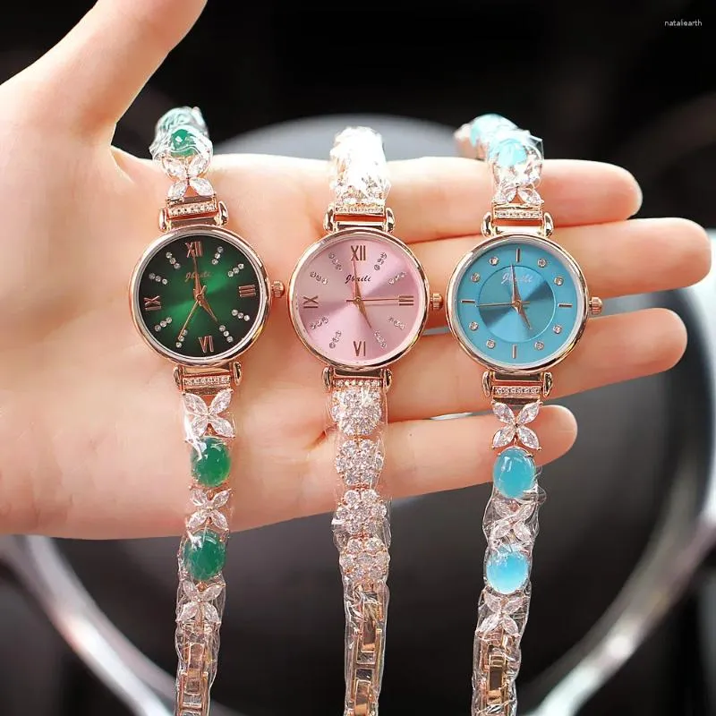 Montres-bracelets Montre Femme Light Diamond Set Bracelet Vert Émeraude Élégant Quartz Reloj V114