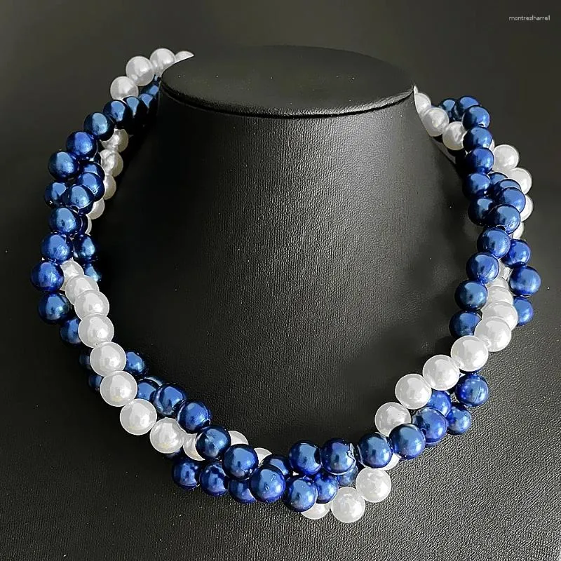 Chains Handmade Blue And White Simulated Pearl Multi-layer Twisted Necklace Sorority Party Wedding Jewelry Choker